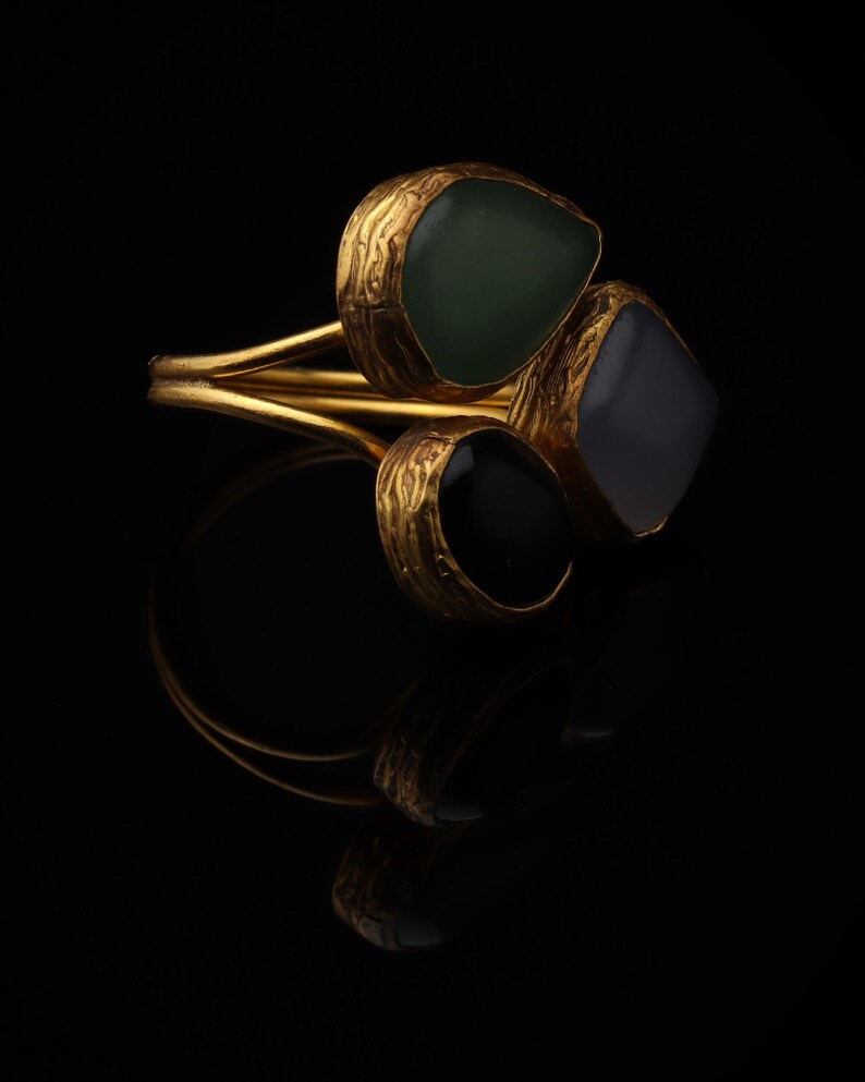 Witchy Ring, Chunky Ring, Colorful Ring, Cypress Green and Ink Navy Ring, 22K Gold-Plated Adjustable Ring, Dark Academia Ring Bild 2