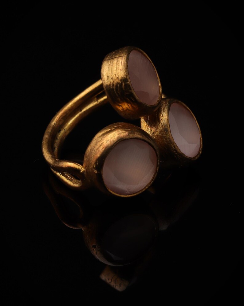 22K Gold-Plated Adjustable Ring, Bold Ring, Whimsical Ring, Cottagecore Ring, Boho Ring, Dusty Rose and Petal Pink Ring image 2