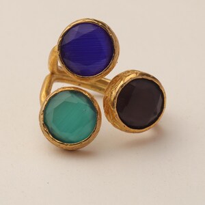 Colorful Ring, Unique Ring, Boho Ring, Art Deco Ring, Cobalt and Forest Green Ring, 22K Gold-Plated Ring, Vintage Style Ring image 6