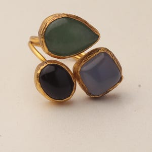 Witchy Ring, Chunky Ring, Colorful Ring, Cypress Green and Ink Navy Ring, 22K Gold-Plated Adjustable Ring, Dark Academia Ring Bild 7