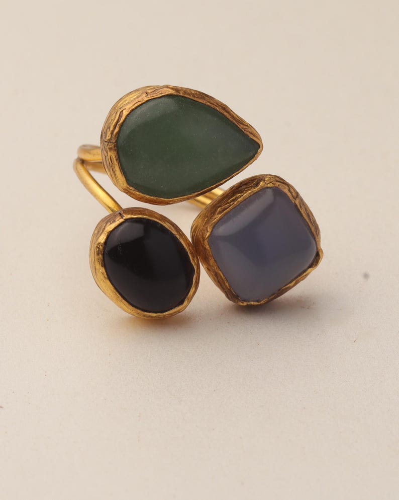 Witchy Ring, Chunky Ring, Colorful Ring, Cypress Green and Ink Navy Ring, 22K Gold-Plated Adjustable Ring, Dark Academia Ring Bild 7