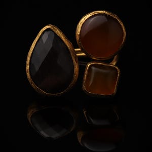 Brown and Orange Cottagecore Ring, 22K Gold-Plated Fairycore Band image 3