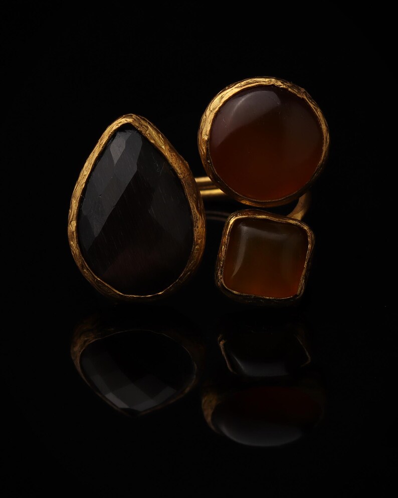 Brown and Orange Cottagecore Ring, 22K Gold-Plated Fairycore Band image 3