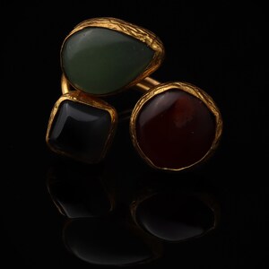 Sage Green and Burgundy Gothic Ring, 22K Gold-Plated Adjustable Style image 4