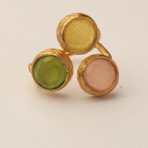Orange and Green Statement Ring, 22K Gold-Plated Adjustable Band image 6