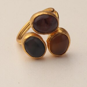 22K Gold-Plated Adjustable Ring, Boho Ring, Art Deco Ring, Storm Grey and Sable Ring, Statement Ring, Unique Ring image 7