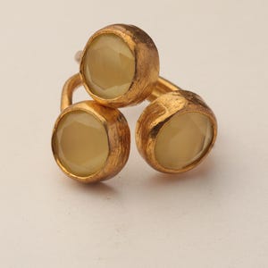 22K Gold-Plated Three Stone Ring, Cottagecore Ring, Whimsical Ring, Unique Ring, Ochre and Umber Ring, Colorful Ring image 6