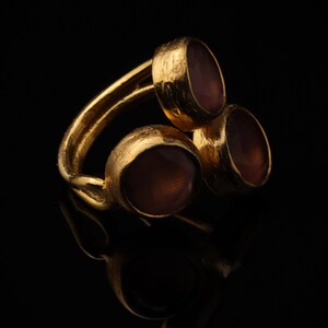Pink and Grey Dark Academia Ring, 22K Gold-Plated Gothic Band image 2