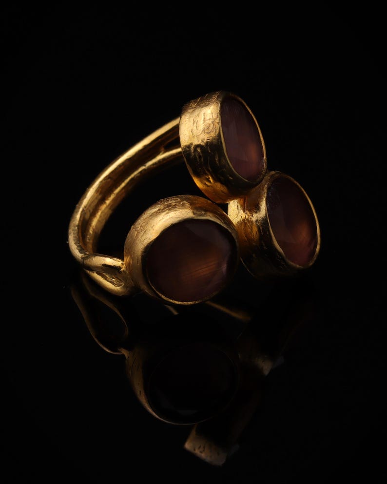 Pink and Grey Dark Academia Ring, 22K Gold-Plated Gothic Band image 2
