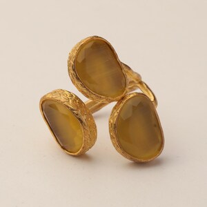 Yellow and Brown Cottagecore Ring, 22K Gold-Plated Adjustable Cluster image 9