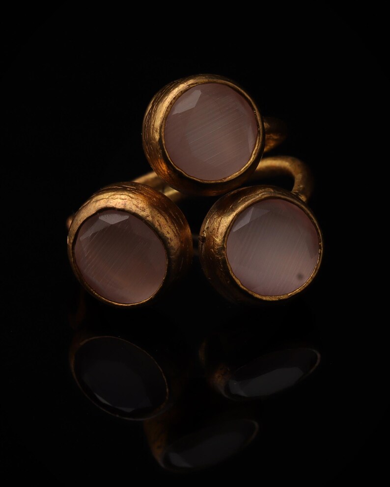 22K Gold-Plated Adjustable Ring, Bold Ring, Whimsical Ring, Cottagecore Ring, Boho Ring, Dusty Rose and Petal Pink Ring image 3