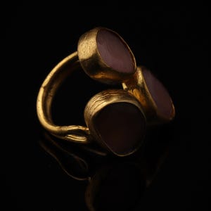 22K Gold-Plated Three Stone Ring, Cocktail Ring, Statement Ring, Heather Pink and Mulberry Ring, Chunky Ring, Gothic Ring image 2