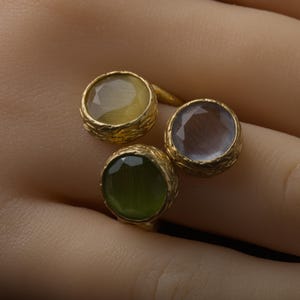 Colorful Ring, Unique Ring, Boho Ring, Art Deco Ring, Cobalt and Forest Green Ring, 22K Gold-Plated Ring, Vintage Style Ring image 10