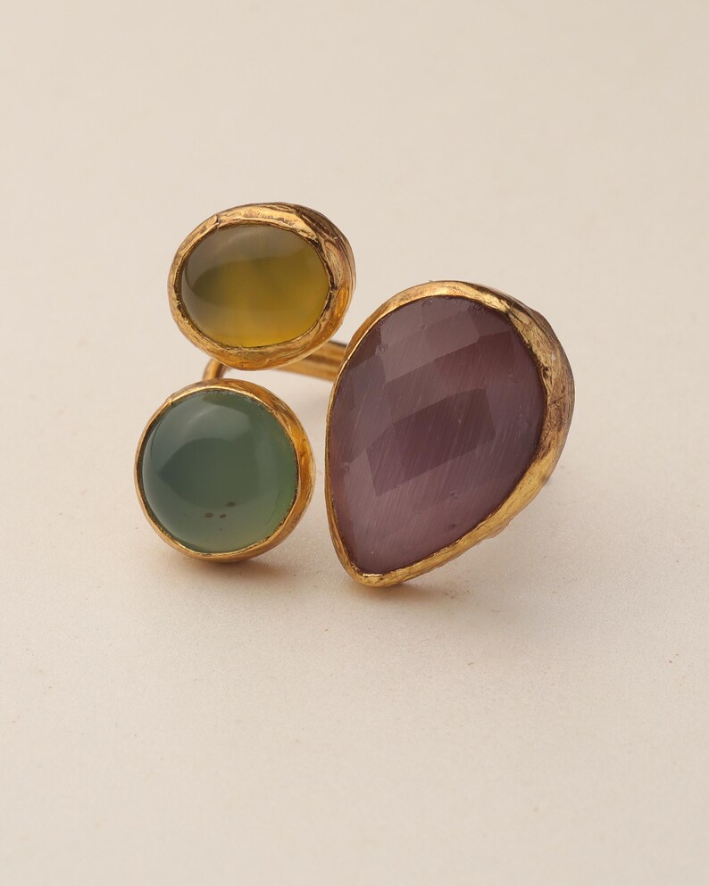 Purple and Sage Cluster Ring, 22K Gold-Plated Witchy Band Bild 8