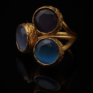 Cottagecore Ring, 22K Gold-Plated Ring, Denim Blue and Navy Ring, Turkish Ring, Ornate Ring, Art Deco Ring, Vintage Ring image 5