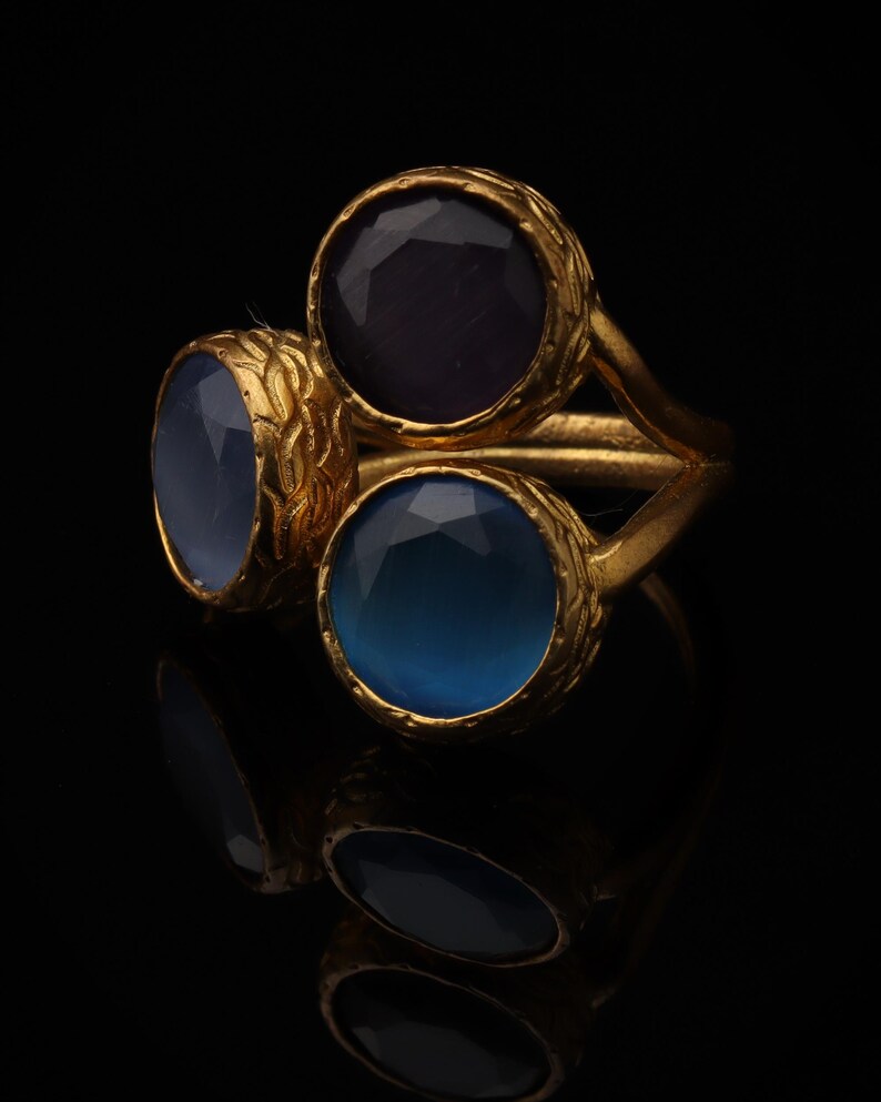 Cottagecore Ring, 22K Gold-Plated Ring, Denim Blue and Navy Ring, Turkish Ring, Ornate Ring, Art Deco Ring, Vintage Ring image 5
