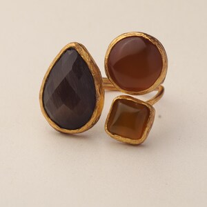 Brown and Orange Cottagecore Ring, 22K Gold-Plated Fairycore Band image 8