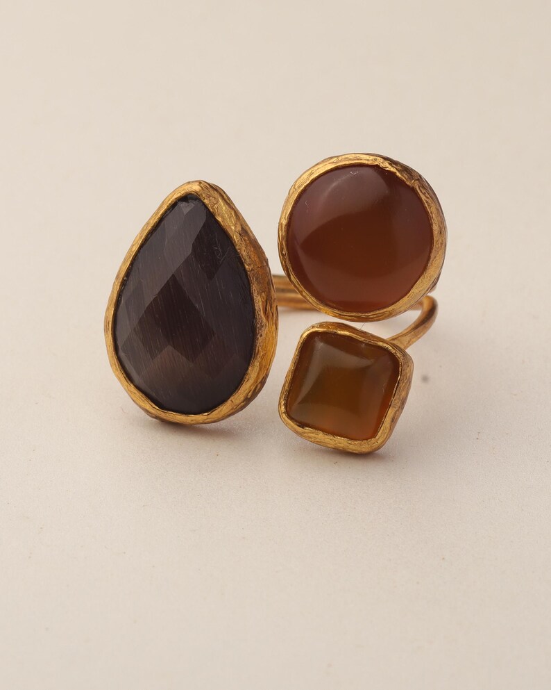 Brown and Orange Cottagecore Ring, 22K Gold-Plated Fairycore Band image 8