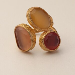 Red and Brown Cocktail Ring, 22K Gold-Plated Boho Band image 6