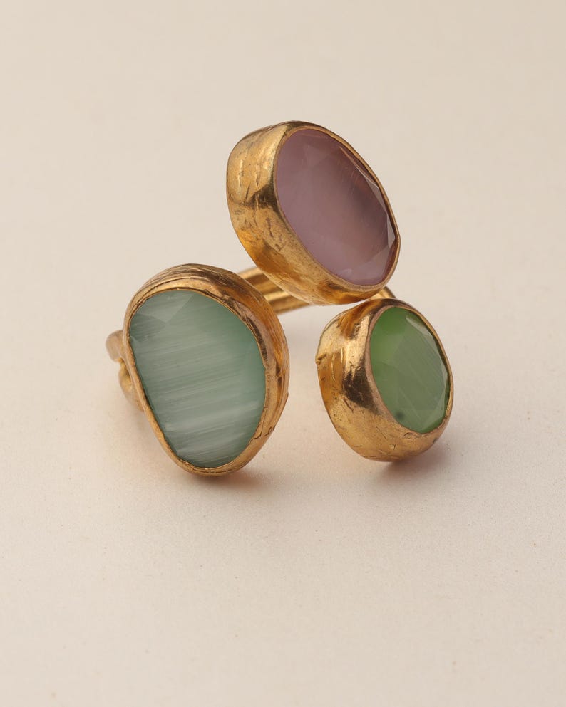 Rosewater and Sage Ring, Artisan Ring, 22K Gold-Plated Ring, Multi Stone Ring, Maximalist Jewelry, Cottagecore Ring, Bold Ring bild 7