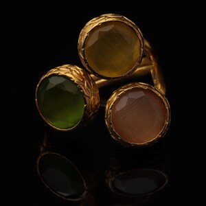 Orange and Green Statement Ring, 22K Gold-Plated Adjustable Band image 4