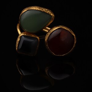 Sage Green and Burgundy Gothic Ring, 22K Gold-Plated Adjustable Style image 3