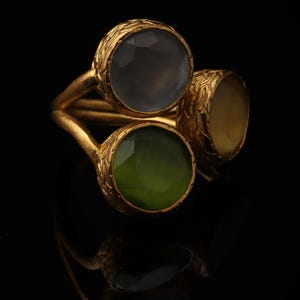 Grey and Green Cluster Ring, 22K Gold-Plated Adjustable Design image 2