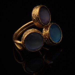 Cottagecore Ring, 22K Gold-Plated Ring, Denim Blue and Navy Ring, Turkish Ring, Ornate Ring, Art Deco Ring, Vintage Ring image 2