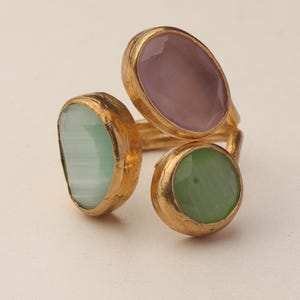 Rosewater and Sage Ring, Artisan Ring, 22K Gold-Plated Ring, Multi Stone Ring, Maximalist Jewelry, Cottagecore Ring, Bold Ring bild 8