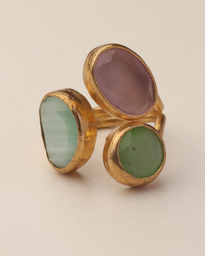 Rosewater and Sage Ring, Artisan Ring, 22K Gold-Plated Ring, Multi Stone Ring, Maximalist Jewelry, Cottagecore Ring, Bold Ring bild 8