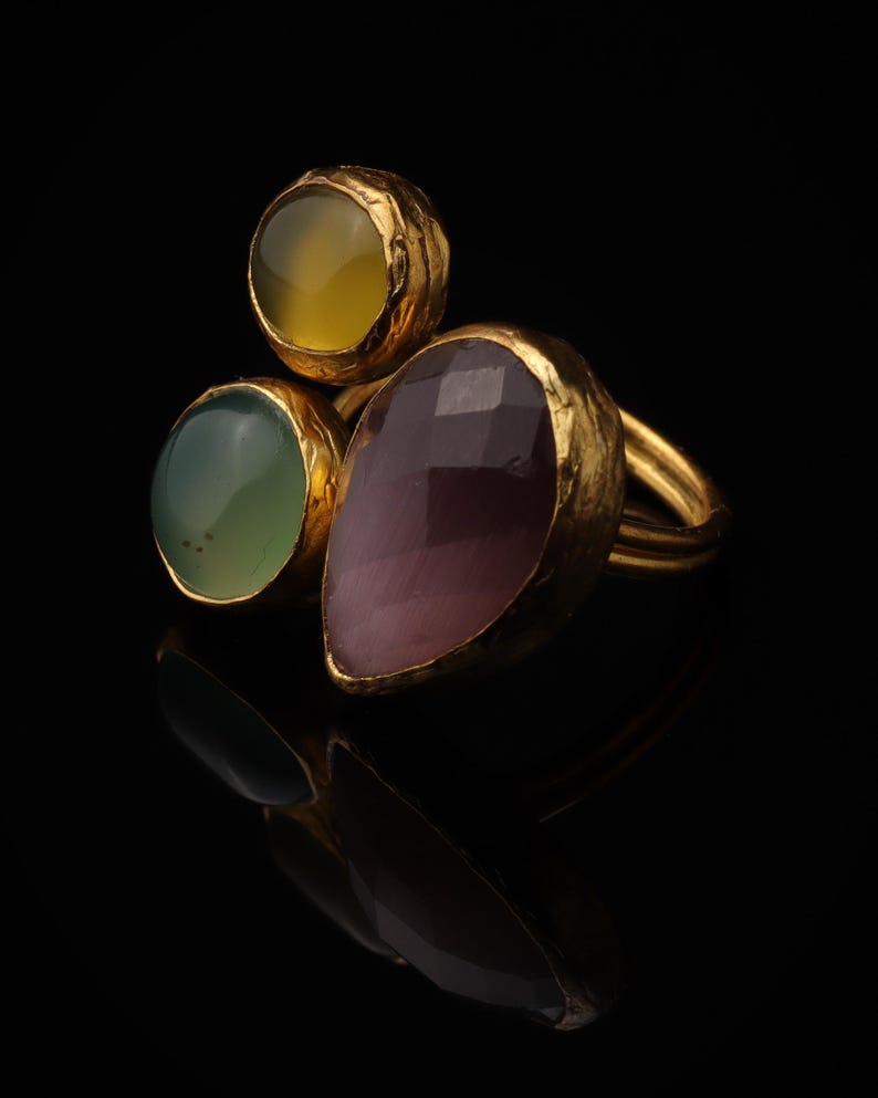 Purple and Sage Cluster Ring, 22K Gold-Plated Witchy Band Bild 5