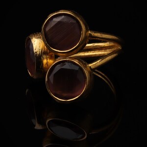 Pink and Grey Dark Academia Ring, 22K Gold-Plated Gothic Band image 5
