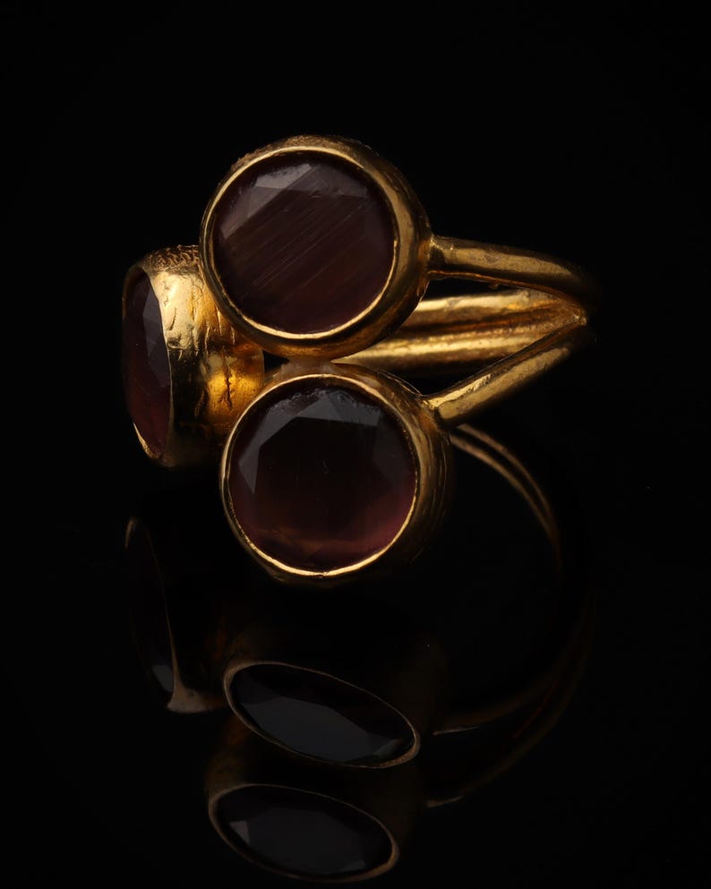 Pink and Grey Dark Academia Ring, 22K Gold-Plated Gothic Band image 5