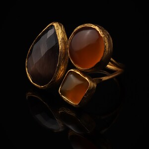 Brown and Orange Cottagecore Ring, 22K Gold-Plated Fairycore Band image 5