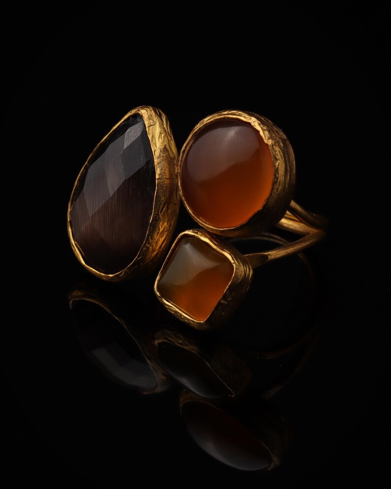 Brown and Orange Cottagecore Ring, 22K Gold-Plated Fairycore Band image 5