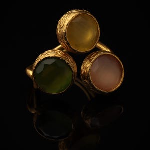 Orange and Green Statement Ring, 22K Gold-Plated Adjustable Band image 1