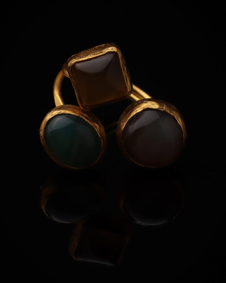 Cocktail Ring, Seafoam and Toffee Ring, Chunky Ring, Vintage Style Ring, Whimsical Ring, Adjustable Ring, 22K Gold-Plated Ring image 3