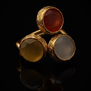 Brown and Yellow Cat Eye Ring, 22K Gold-Plated Adjustable Look image 1