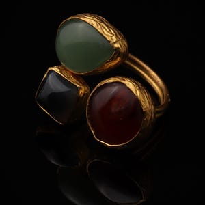 Sage Green and Burgundy Gothic Ring, 22K Gold-Plated Adjustable Style image 5