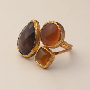 Brown and Orange Cottagecore Ring, 22K Gold-Plated Fairycore Band image 9