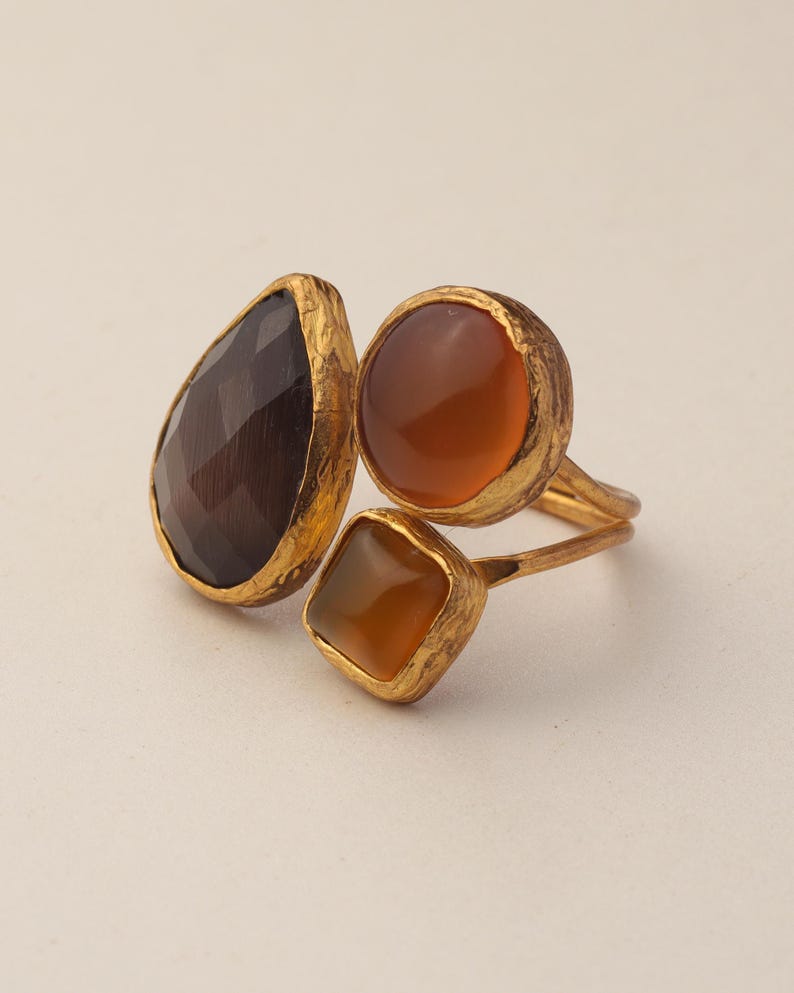 Brown and Orange Cottagecore Ring, 22K Gold-Plated Fairycore Band image 9
