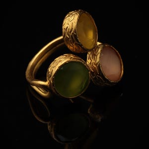Orange and Green Statement Ring, 22K Gold-Plated Adjustable Band image 2