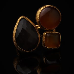 Brown and Orange Cottagecore Ring, 22K Gold-Plated Fairycore Band image 1