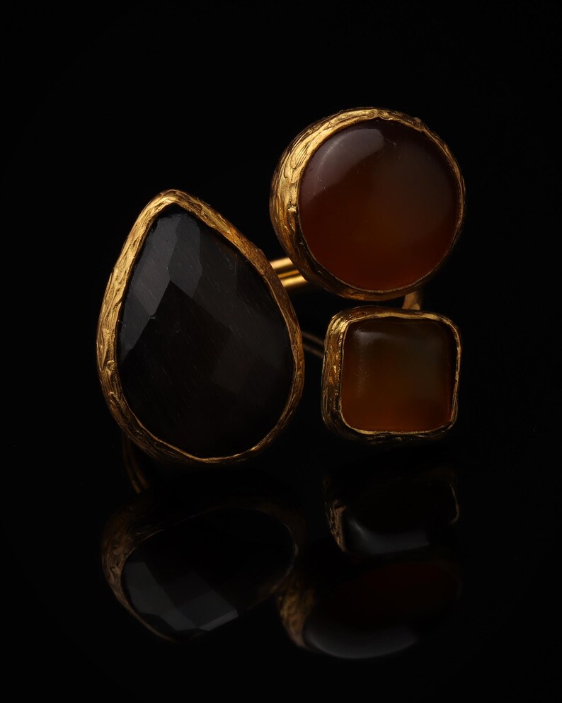 Brown and Orange Cottagecore Ring, 22K Gold-Plated Fairycore Band image 1