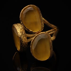 Yellow and Brown Cottagecore Ring, 22K Gold-Plated Adjustable Cluster image 5