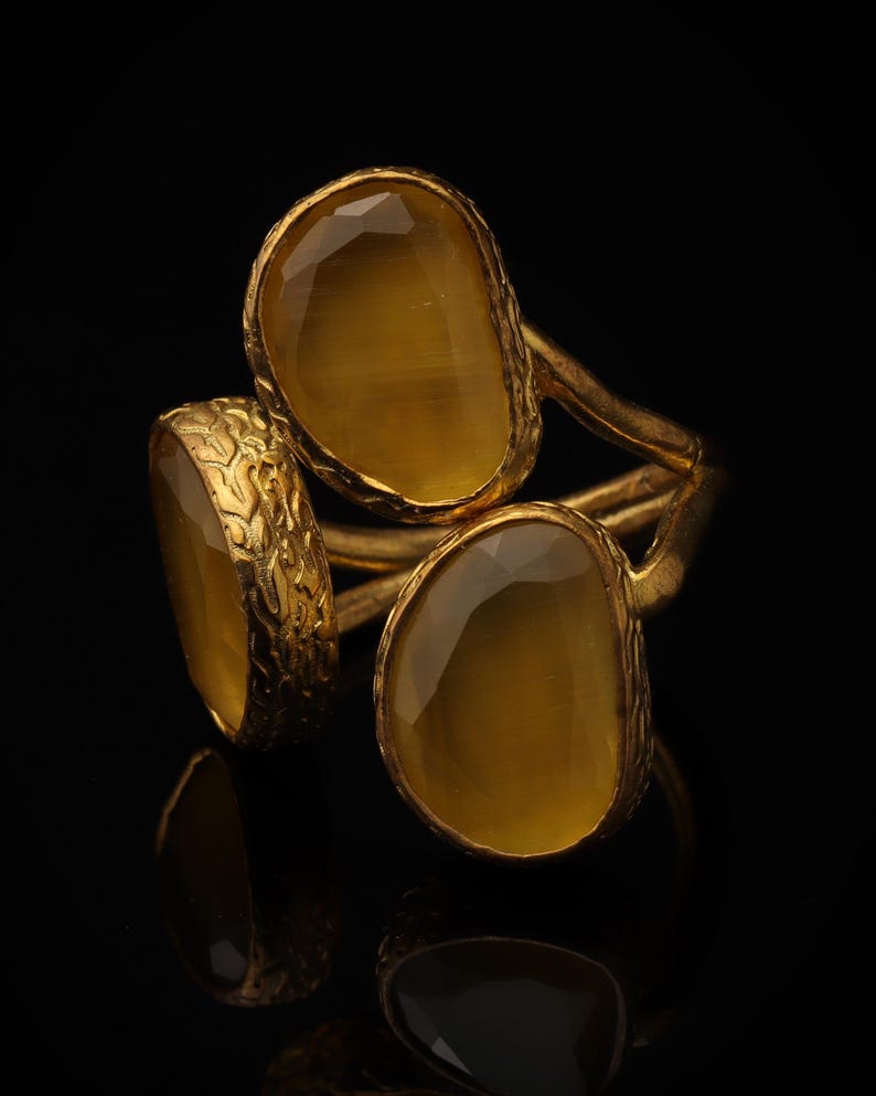 Yellow and Brown Cottagecore Ring, 22K Gold-Plated Adjustable Cluster image 5