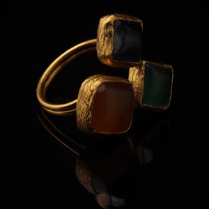 Orange and Green Boho Ring, 22K Gold-Plated Art Nouveau Band image 2