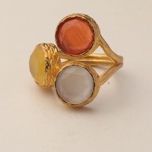 Brown and Yellow Cat Eye Ring, 22K Gold-Plated Adjustable Look image 9