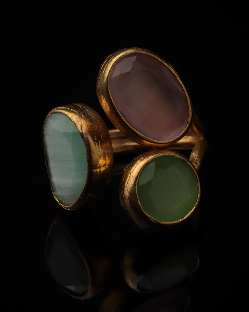 Rosewater and Sage Ring, Artisan Ring, 22K Gold-Plated Ring, Multi Stone Ring, Maximalist Jewelry, Cottagecore Ring, Bold Ring bild 4