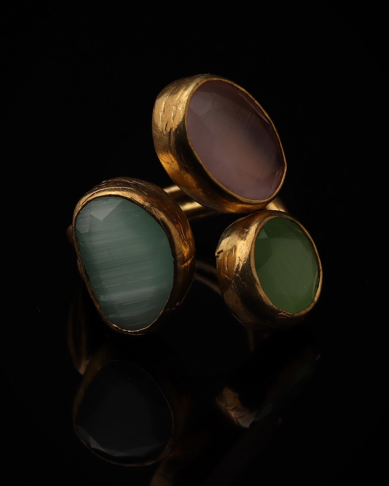 Rosewater and Sage Ring, Artisan Ring, 22K Gold-Plated Ring, Multi Stone Ring, Maximalist Jewelry, Cottagecore Ring, Bold Ring bild 1